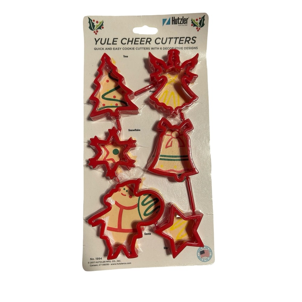 Hutzler Yule Cheer Cutters Red Plastic Christmas Cookie Cutters Set of 6 1994